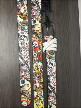 Ed Hardy belt, White Multicolor Tattoo Print faux Leather size-34